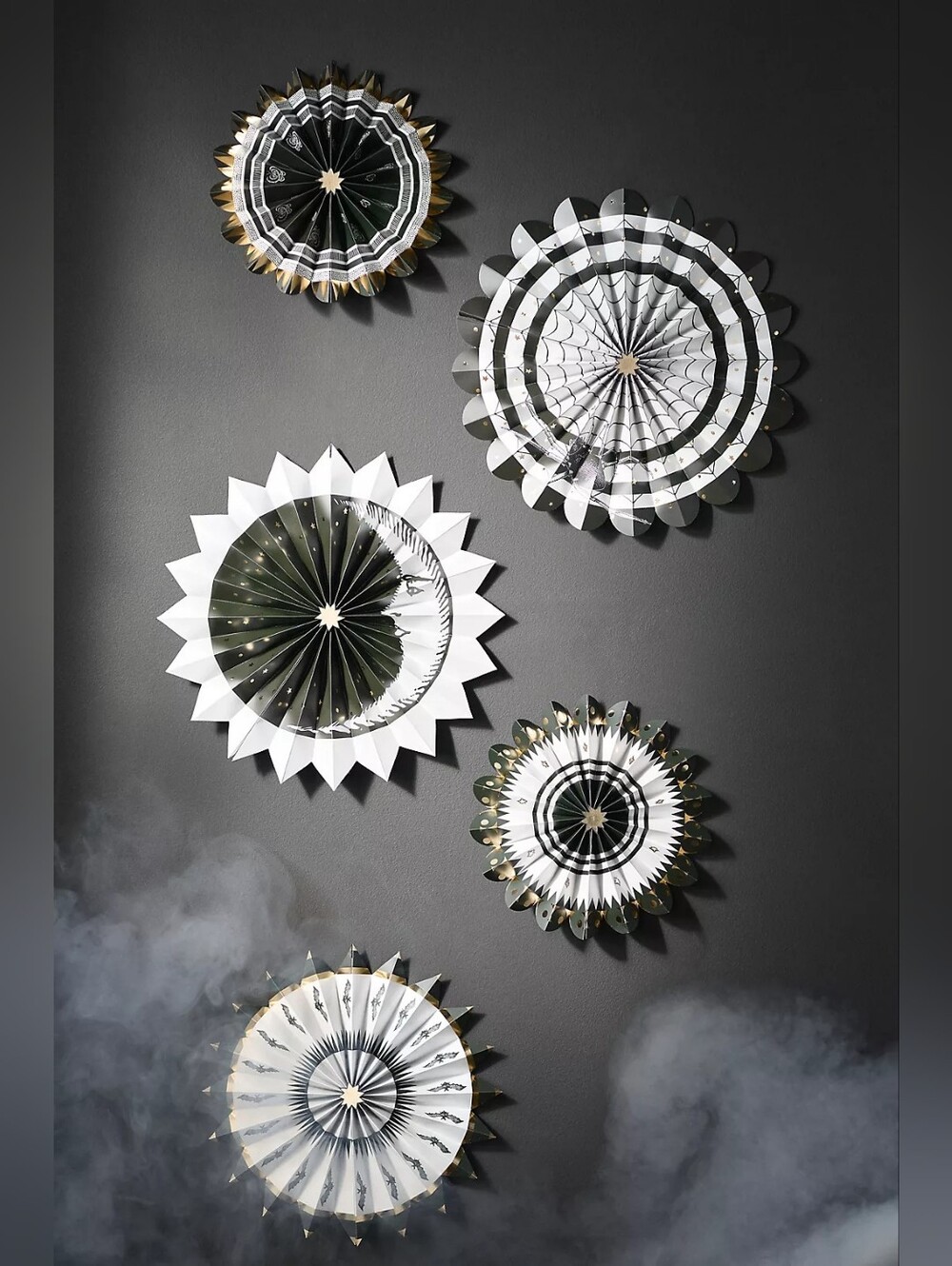 Anthropologie Florence Balducci Black Cat Halloween Paper Fans, Set of 5